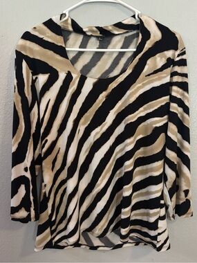 Premise Zebra Print Scoop Neck 3/4 Sleeve Sz XL